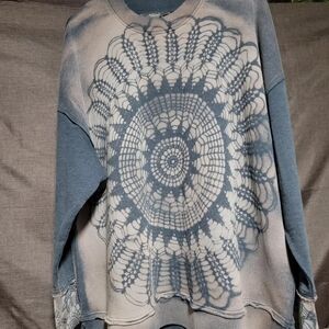 Natural Reflections Blue and Cream Sweater Upcycled By OPPOSUM APPAREL